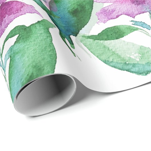 Paarse Violet Waterverf Floral handbeschilderd Cadeaupapier (Rol Hoek)