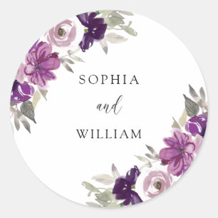 Paarse Violet Waterverf Flowers Weddenschappen Ronde Sticker