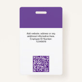 Paarse Violet Werknemersnaam Bedrijf Logo QR Code Badge (Achterkant)