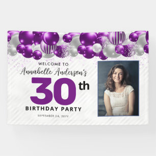 Paarse Violet Zilveren Ballon Glitter Foto Welkom Spandoek