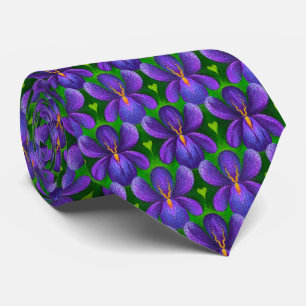 Paarse Violets Flowers Pattern, Floral Art Elegant Stropdas
