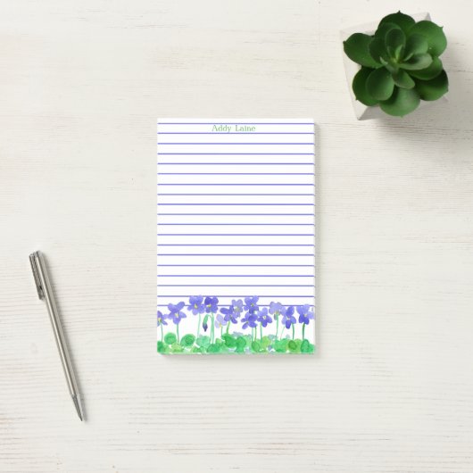 Paarse Violets Waterverf Flowers Custom Name Post-it® Notes (Kantoor)