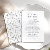 Paarse violette bloem bloeit bruiloft details kaar informatiekaartje