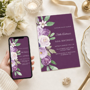 Paarse violette bloemen verjaardag kaart