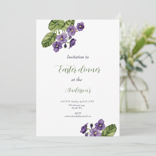 Paarse violette waterverf Paasmaaltijd Uitnodiging (Staand voorkant)