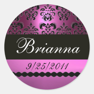 PAARSE VIOLETTE ZWARTE DAMASK RONDE STICKER