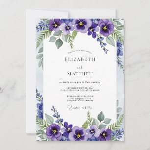 Paarse Viooltje Botanische Lente Bruiloft Kaart