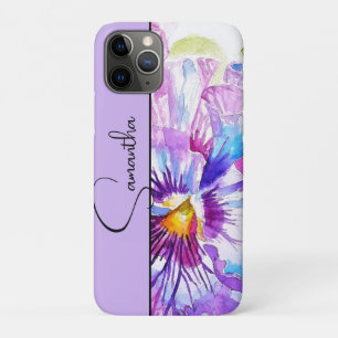 Paarse Viooltje Viooltjes Waterverf Bloem iPhone 11 Pro Hoesje