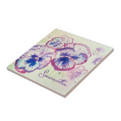 Paarse Viooltje Viooltjes Waterverf Bloemige Kunst Tegeltje (Zijkant)
