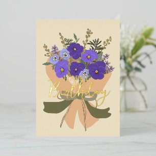 Paarse Viooltjes Bloem Februari Geboortebloem Folie Feestdagenkaart