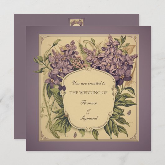  Paarse viooltjes bloemenbruiloft uitnodiging (Voorkant / Achterkant)