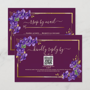 Paarse Viooltjes Elegante Gouden Lijst Burgundy RS RSVP Kaartje