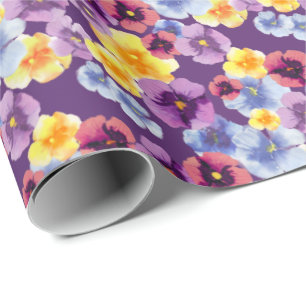 Paarse Viooltjes Handgeïllustreerd Boho Bloemmotie Cadeaupapier