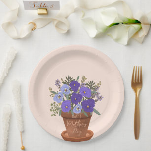 Paarse viooltjes in een pot – Moederdag bloemstuk Papieren Bordje