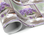 Paarse viooltjes in retro theekopje cadeaupapier (Rol Hoek)