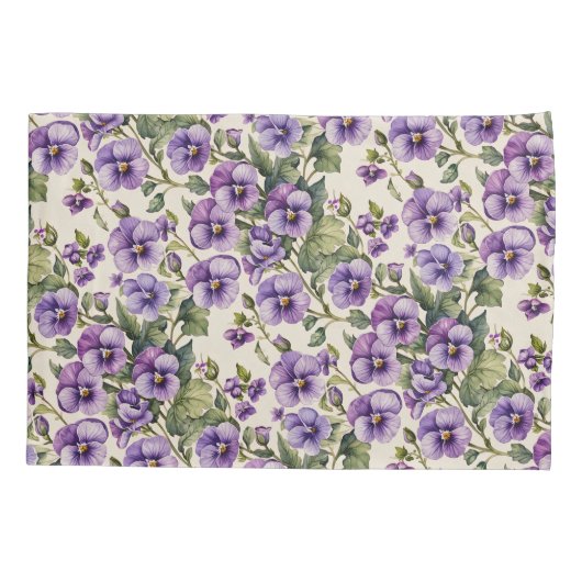 Paarse viooltjes op wit kussensloop (Achterkant)