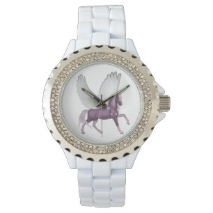  Paarse Vliegende Eenhoorn Bloemen Violet Horloge