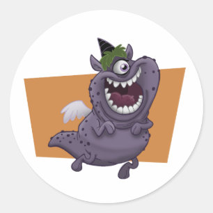 Paarse Vliegende Monster Sinaasappel Vierkant Ronde Sticker