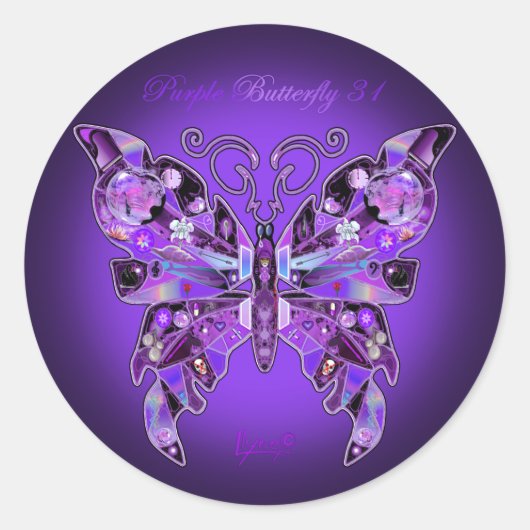 Paarse vlinder 31 ronde sticker (Voorkant)