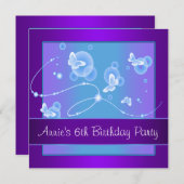 Paarse vlinder 6e verjaardagsfeest kaart (Voorkant / Achterkant)