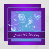 Paarse vlinder 9e verjaardagsfeest uitnodiging 9 (Voorkant / Achterkant)