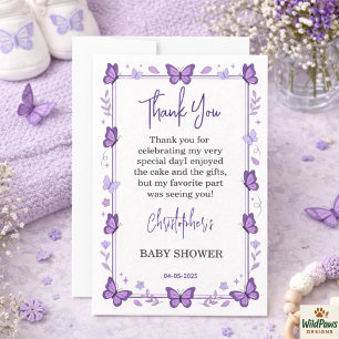 Paarse Vlinder Baby Meisje Baby Shower Bedankkaart
