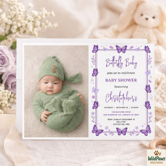 Paarse Vlinder Baby Meisje Baby Shower Kaart