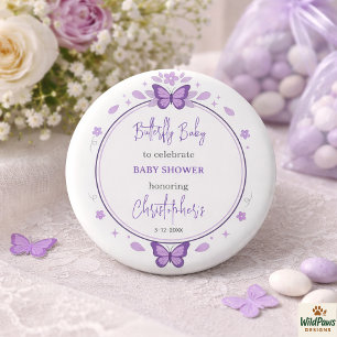 Paarse Vlinder Baby Meisje Baby Shower Ronde Button 3,2 Cm