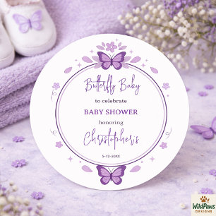 Paarse Vlinder Baby Meisje Baby Shower Ronde Sticker