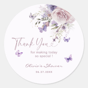 Paarse Vlinder Baby Shower Bedankt Ronde Sticker