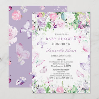 Paarse Vlinder Baby Shower  Kaart