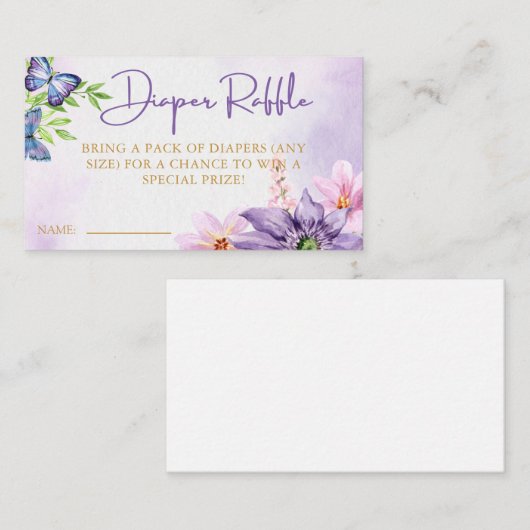 Paarse Vlinder Baby shower Luier Raffle Informatiekaartje (Voorkant / Achterkant)