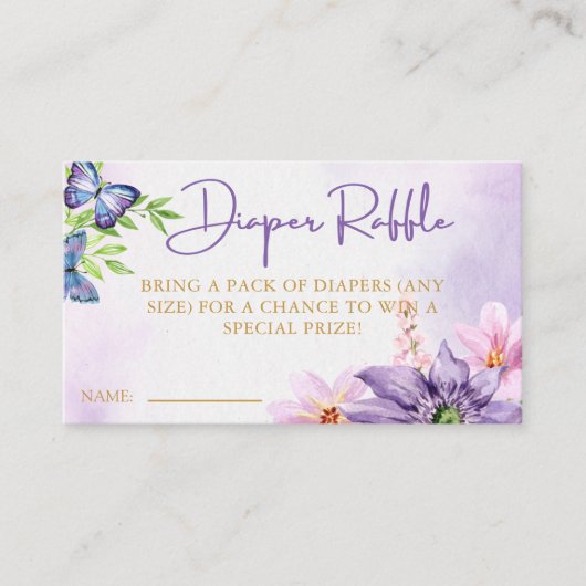 Paarse Vlinder Baby shower Luier Raffle Informatiekaartje (Voorkant)