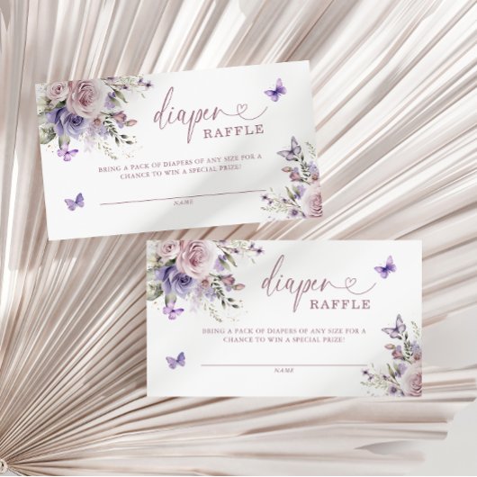 Paarse Vlinder Baby shower Luier Raffle Informatiekaartje