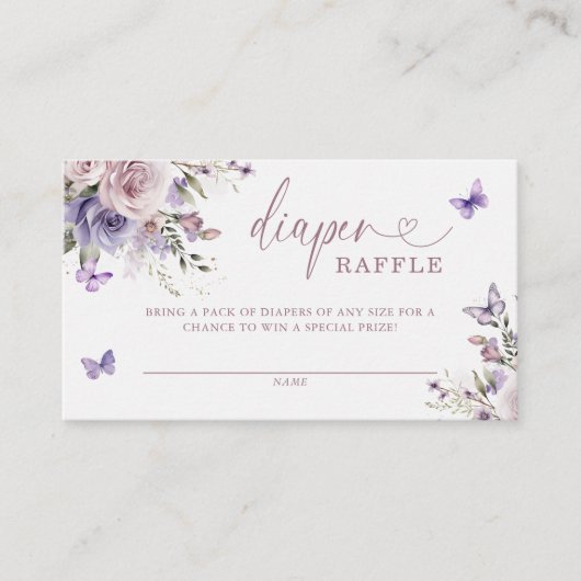 Paarse Vlinder Baby shower Luier Raffle Informatiekaartje (Voorkant)