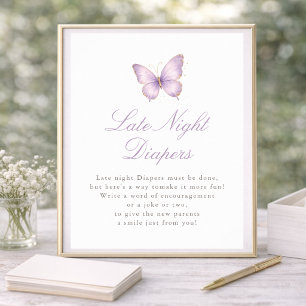 Paarse Vlinder Baby Shower Nachtelijke Luiers Poster