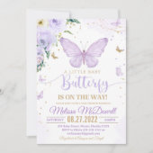 Paarse Vlinder Baby shower Uitnodiging Meisje Invi (Voorkant)