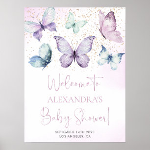 Paarse vlinder Baby shower Welkomstbord Poster