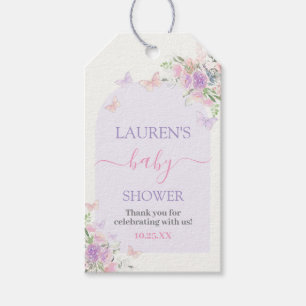 Paarse Vlinder Bloemen Baby shower Meisje Gift Lab Cadeaulabel