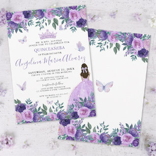 Paarse Vlinder Bloemige Quinceañera Kaart