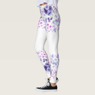 Paarse Vlinder Bloemrijke Waterverf Leggings - Sch