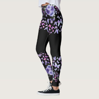 Paarse Vlinder Bloemrijke Waterverf Leggings - Sch