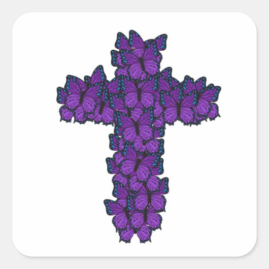 Paarse Vlinder Cross Square Stickers (Voorkant)