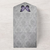 Paarse vlinder Damask bruiloft All In One Uitnodiging (Buitenkant)