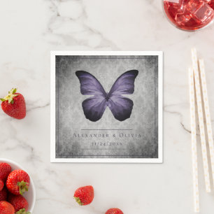 Paarse  vlinder Damask bruiloft Servet
