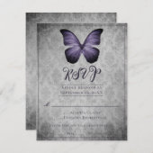 Paarse Vlinder Damast Bruiloft RSVP (Voorkant / Achterkant)