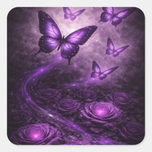 Paarse Vlinder– Dark Bloom Collectie Vierkante Sticker
