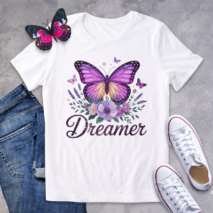 Paarse vlinder dromer Shirt met bloemenontwerp