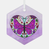 Paarse vlinder en Heart Mandala Glas Ornament (Voorkant)