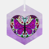 Paarse vlinder en Heart Mandala Glas Ornament (Achterkant)